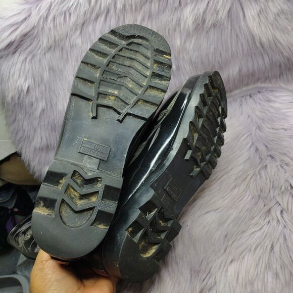 The Sak Tall Rain Boots Size 10 Black Purple Grey Bird Flowers Peace Happy Free - Picture 7 of 8